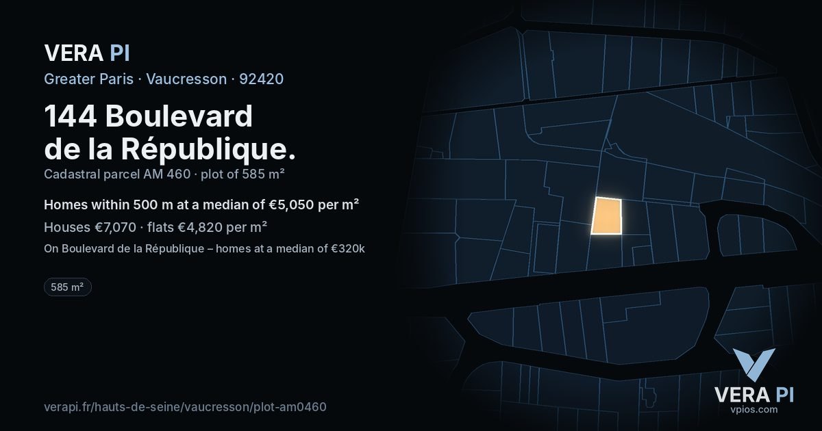 144 Boulevard de la République, Vaucresson at night – the plot lit, the parcels around coloured by the prices near them