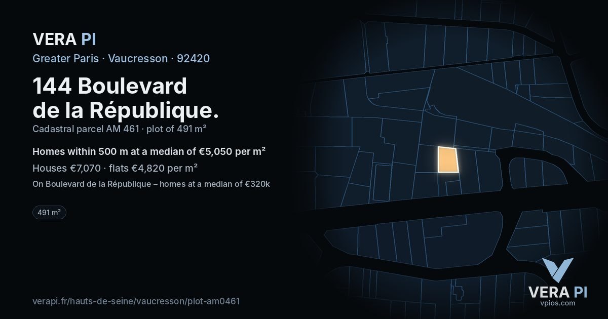 144 Boulevard de la République, Vaucresson at night – the plot lit, the parcels around coloured by the prices near them