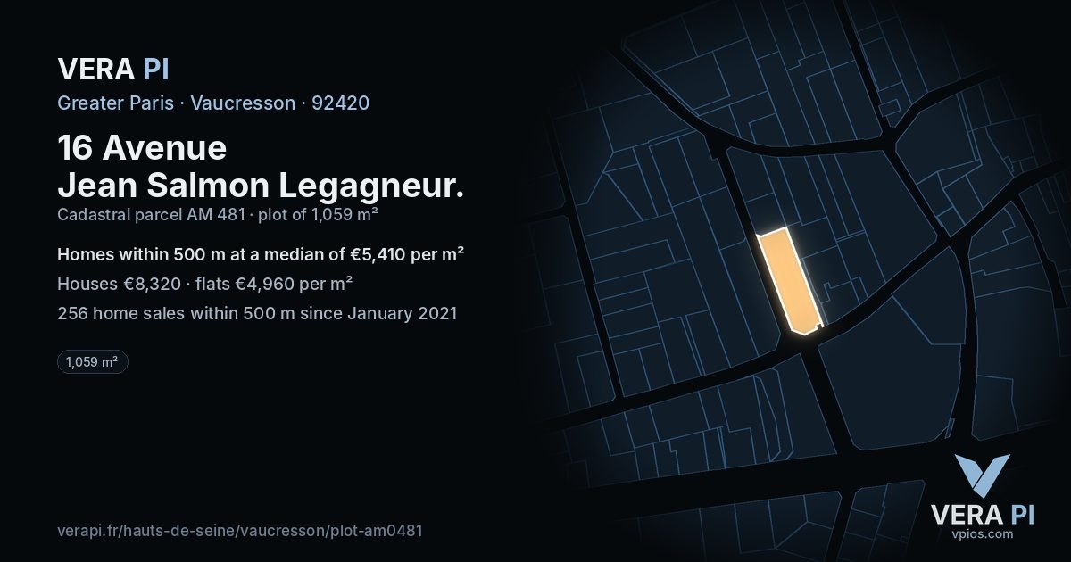 16 Avenue Jean Salmon Legagneur, Vaucresson at night – the plot lit, the parcels around coloured by the prices near them