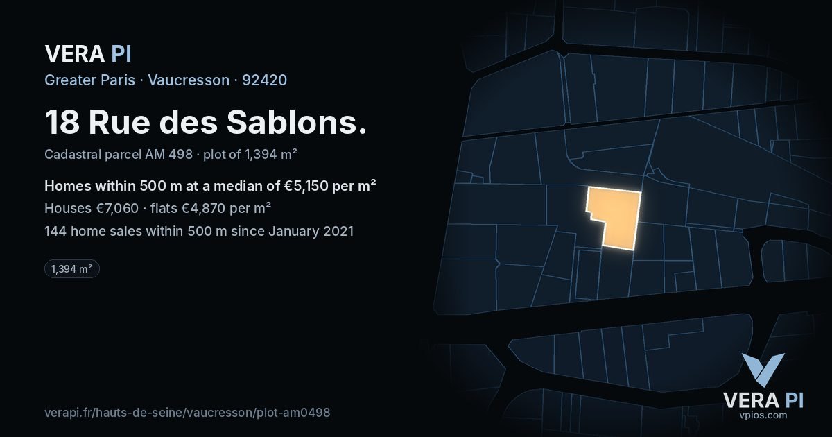 18 Rue des Sablons, Vaucresson at night – the plot lit, the parcels around coloured by the prices near them