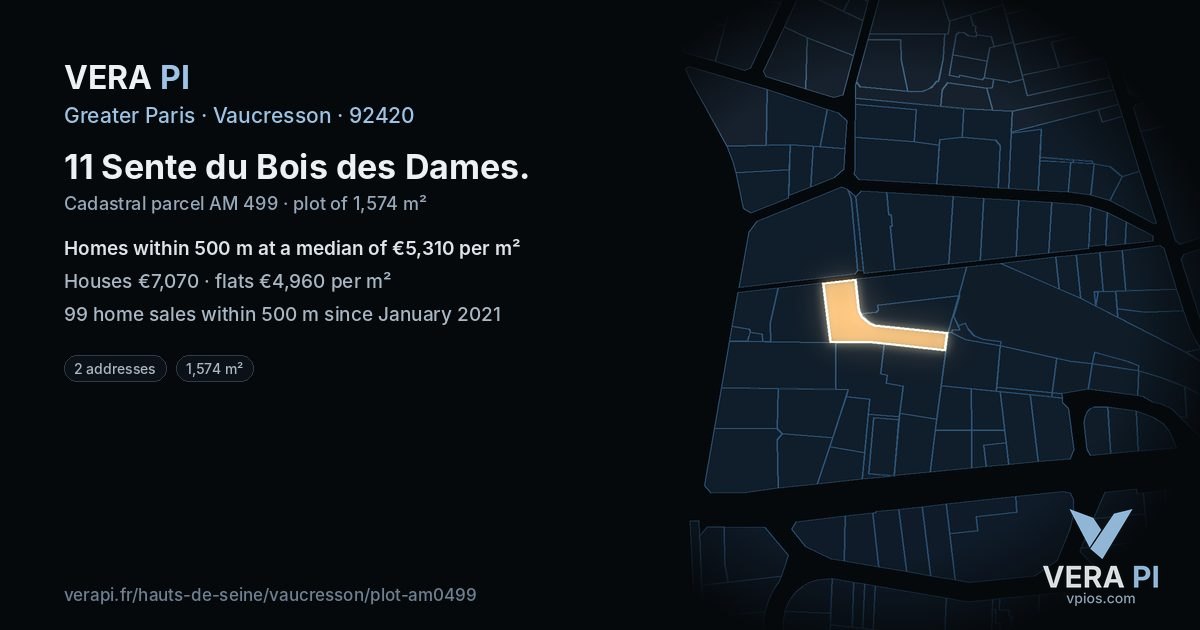 11 Sente du Bois des Dames, Vaucresson at night – the plot lit, the parcels around coloured by the prices near them