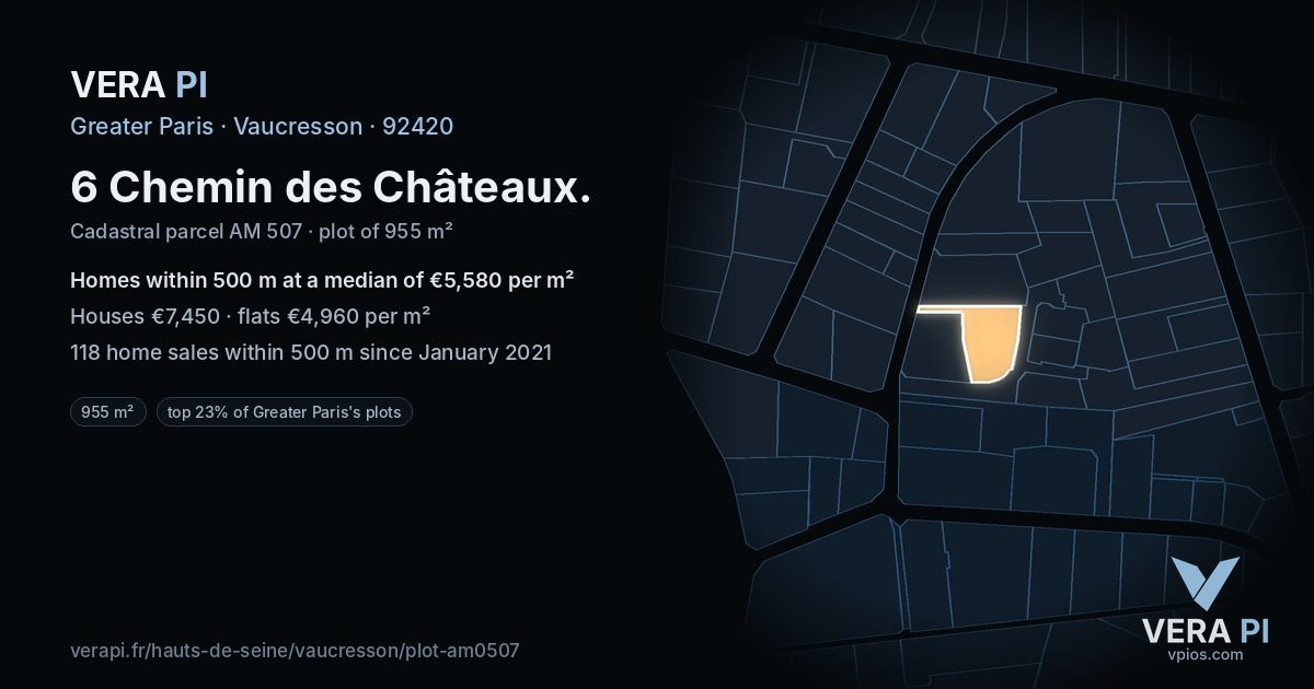 6 Chemin des Châteaux, Vaucresson at night – the plot lit, the parcels around coloured by the prices near them