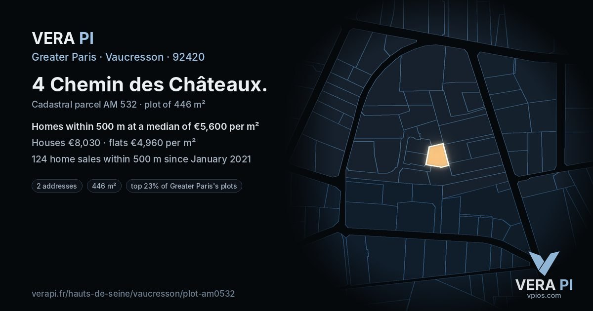 4 Chemin des Châteaux, Vaucresson at night – the plot lit, the parcels around coloured by the prices near them