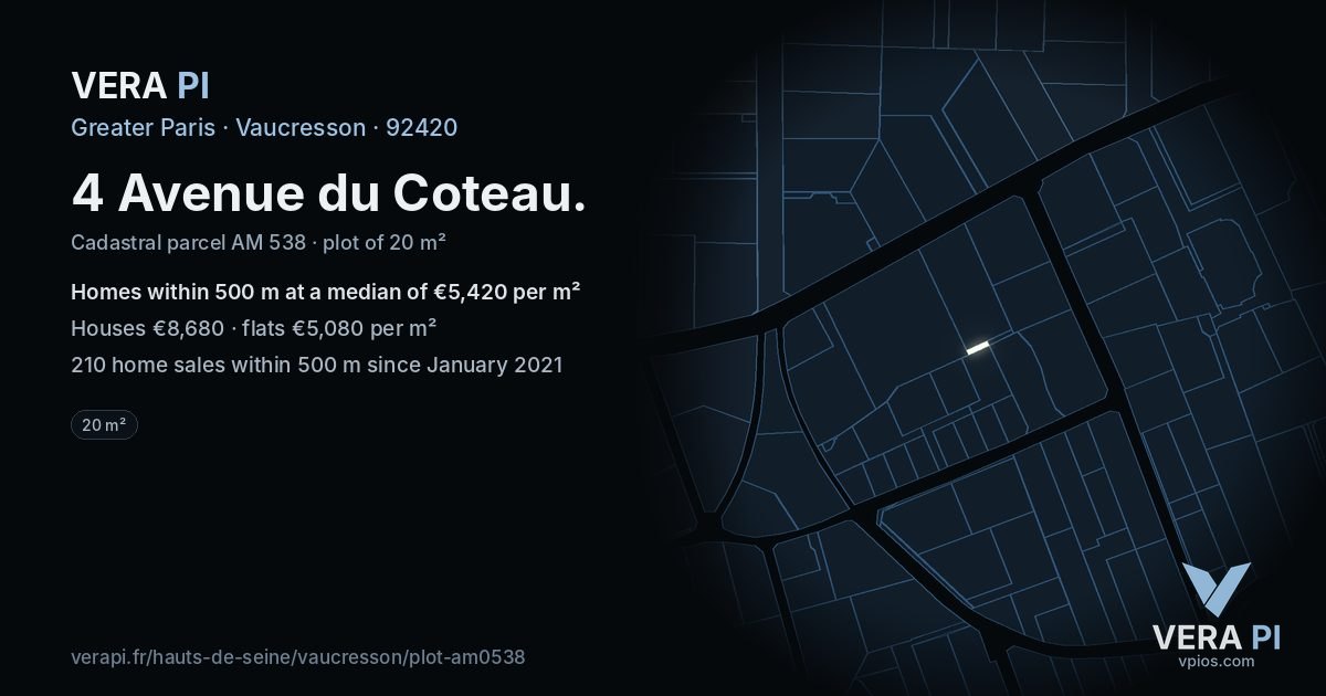 4 Avenue du Coteau, Vaucresson at night – the plot lit, the parcels around coloured by the prices near them