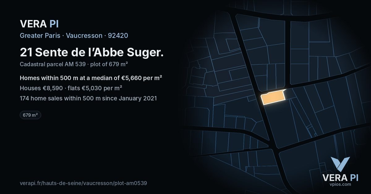 21 Sente de l’Abbe Suger, Vaucresson at night – the plot lit, the parcels around coloured by the prices near them