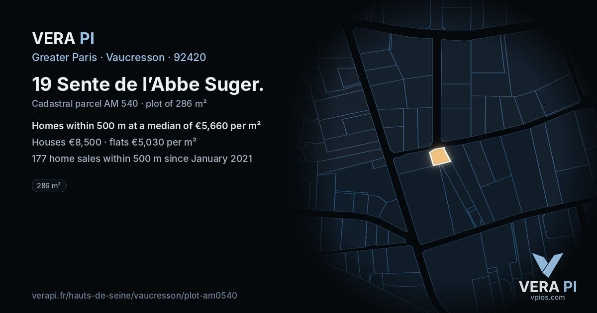 19 Sente de l’Abbe Suger, Vaucresson at night – the plot lit, the parcels around coloured by the prices near them