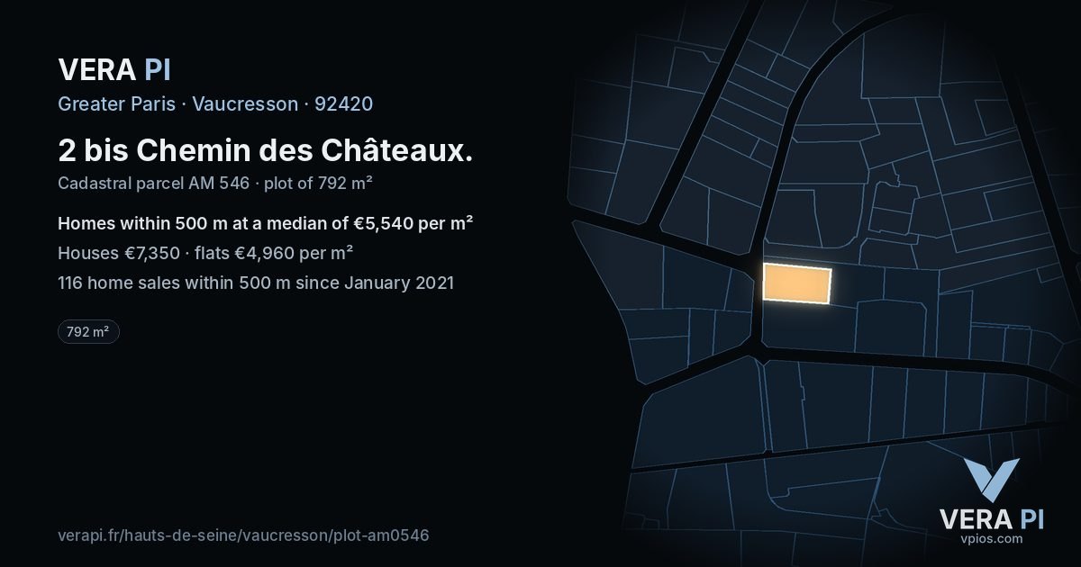 2 bis Chemin des Châteaux, Vaucresson at night – the plot lit, the parcels around coloured by the prices near them