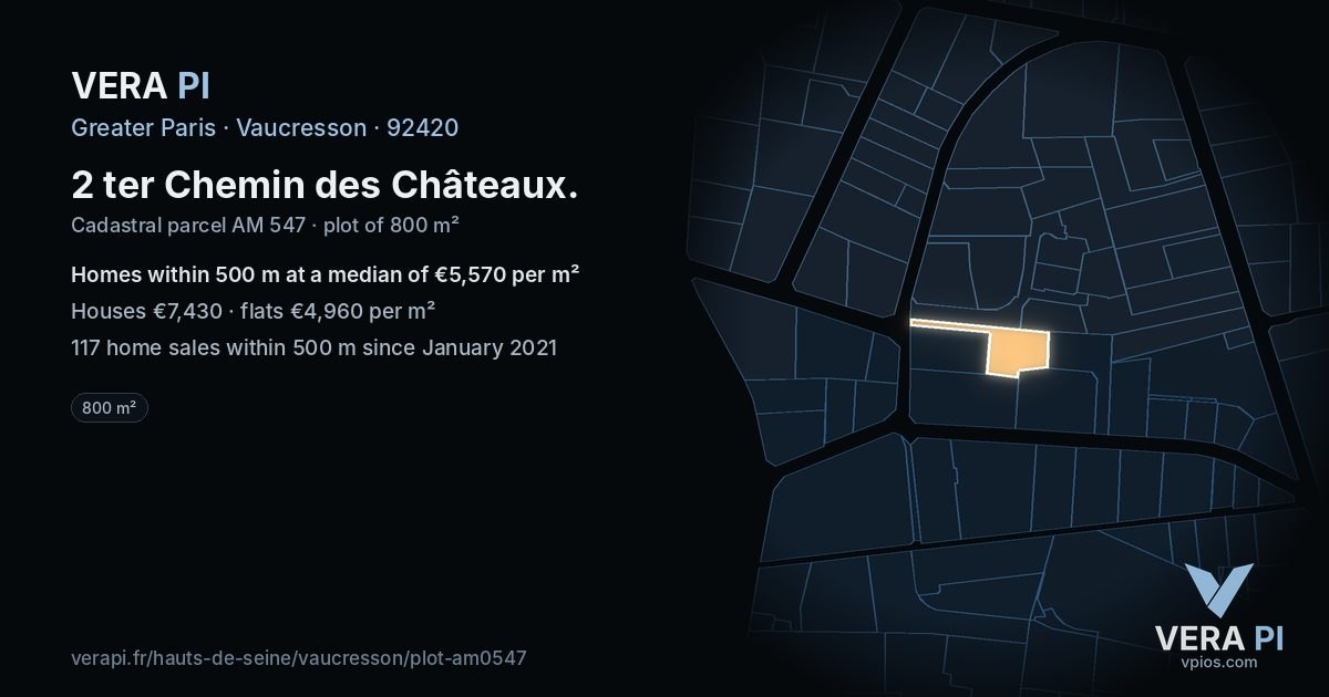 2 ter Chemin des Châteaux, Vaucresson at night – the plot lit, the parcels around coloured by the prices near them