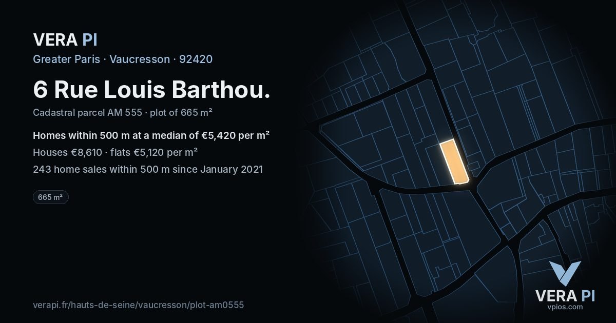 6 Rue Louis Barthou, Vaucresson at night – the plot lit, the parcels around coloured by the prices near them