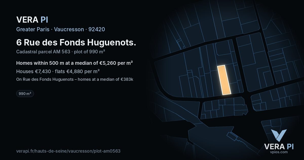 6 Rue des Fonds Huguenots, Vaucresson at night – the plot lit, the parcels around coloured by the prices near them