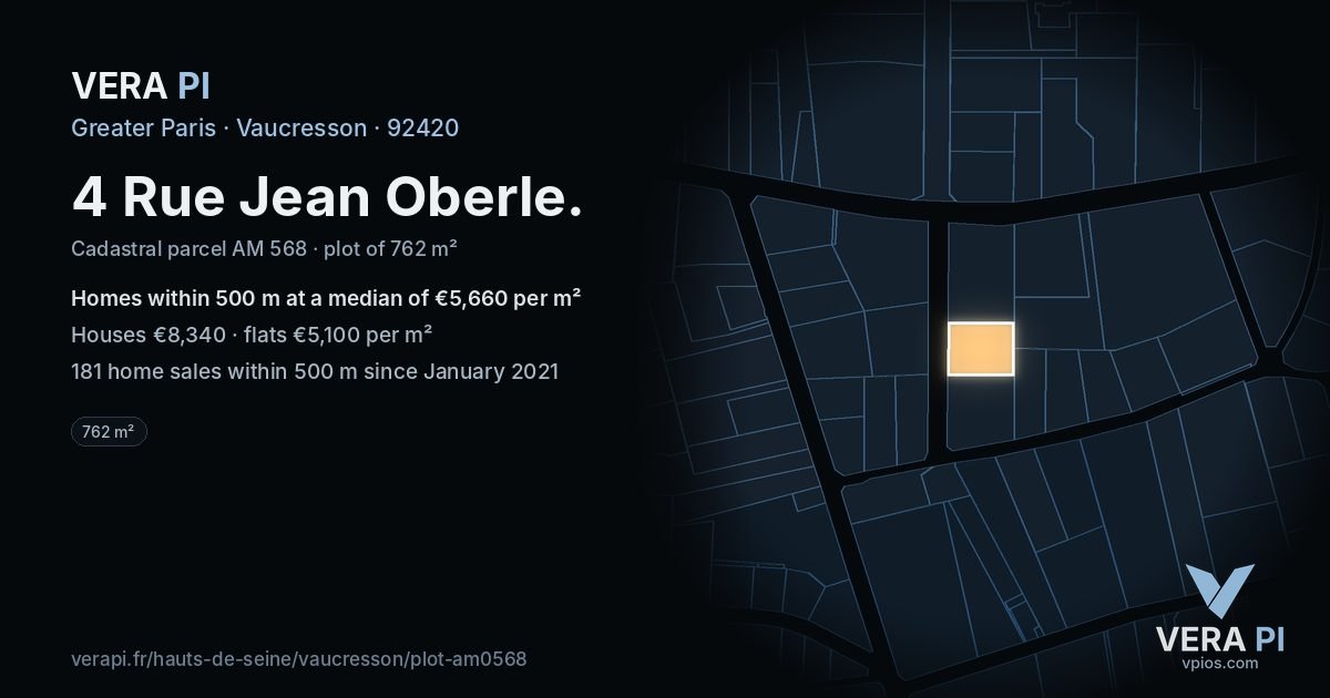 4 Rue Jean Oberle, Vaucresson at night – the plot lit, the parcels around coloured by the prices near them