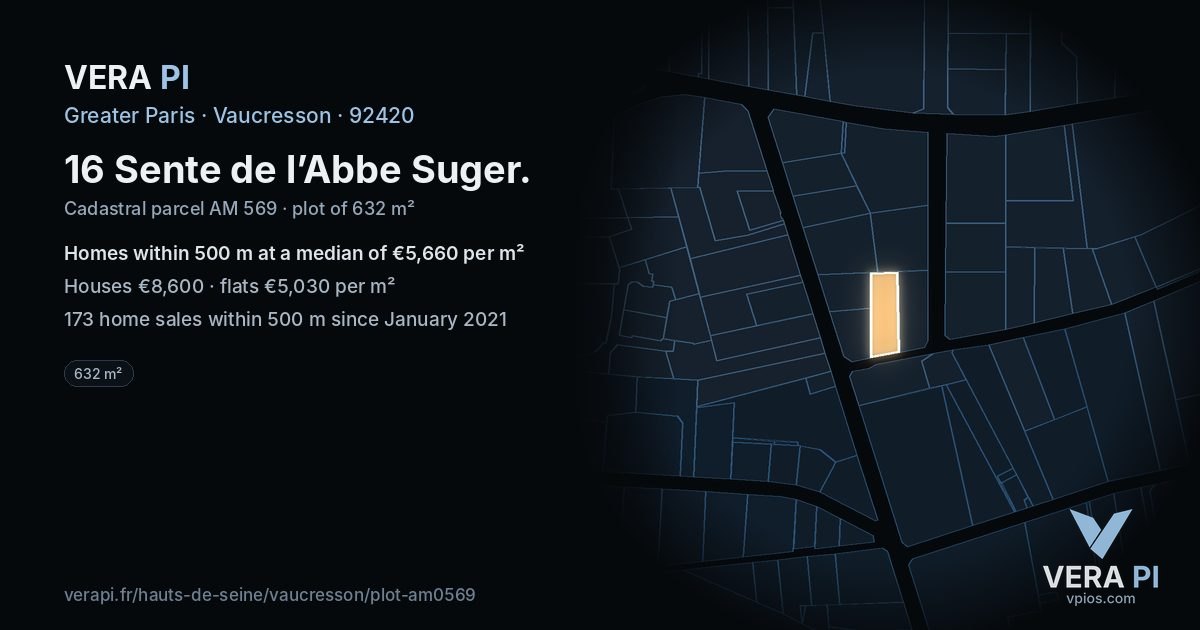 16 Sente de l’Abbe Suger, Vaucresson at night – the plot lit, the parcels around coloured by the prices near them