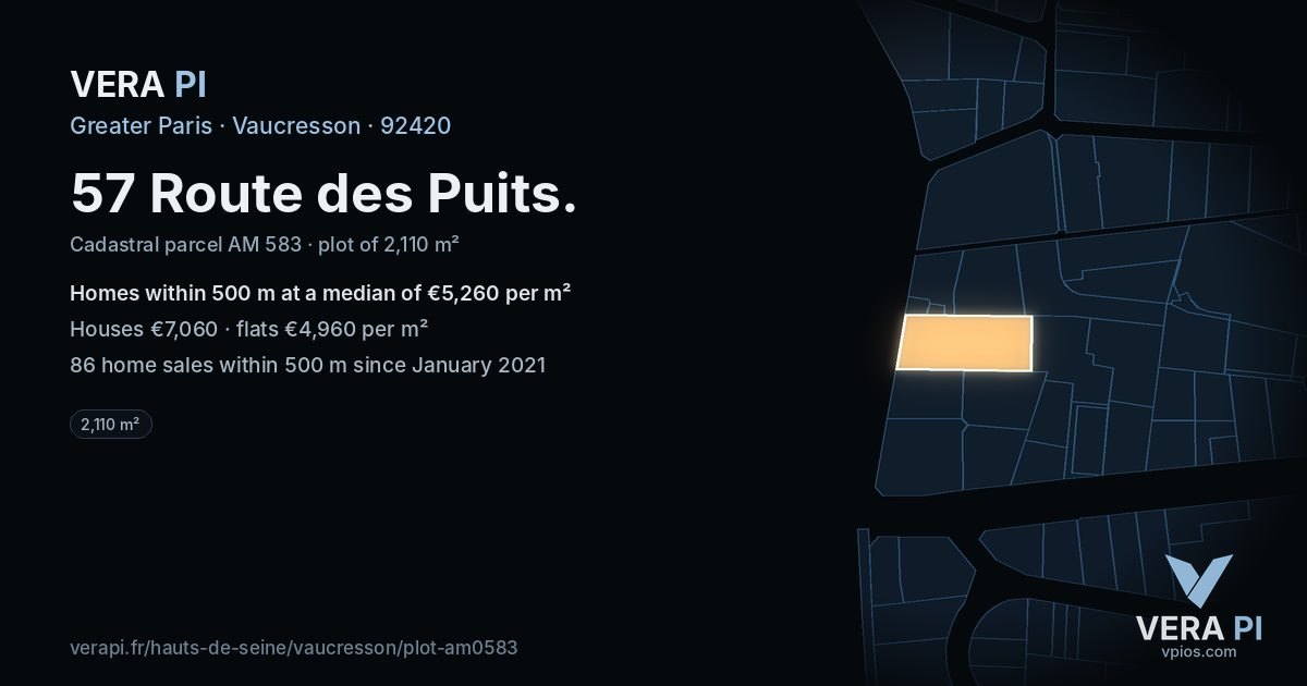 57 Route des Puits, Vaucresson at night – the plot lit, the parcels around coloured by the prices near them