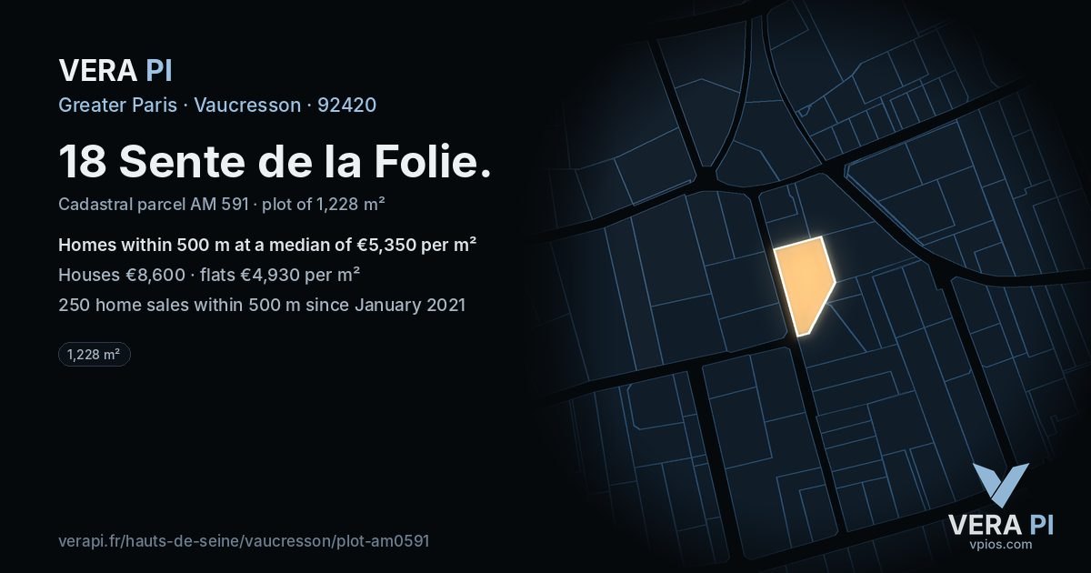 18 Sente de la Folie, Vaucresson at night – the plot lit, the parcels around coloured by the prices near them