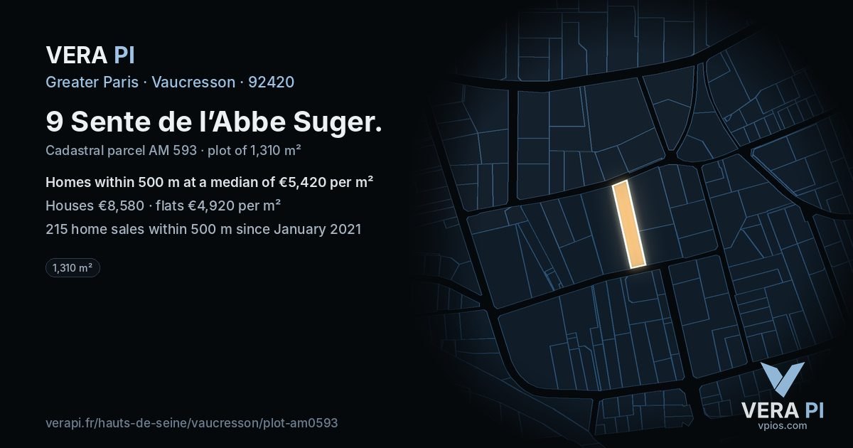 9 Sente de l’Abbe Suger, Vaucresson at night – the plot lit, the parcels around coloured by the prices near them