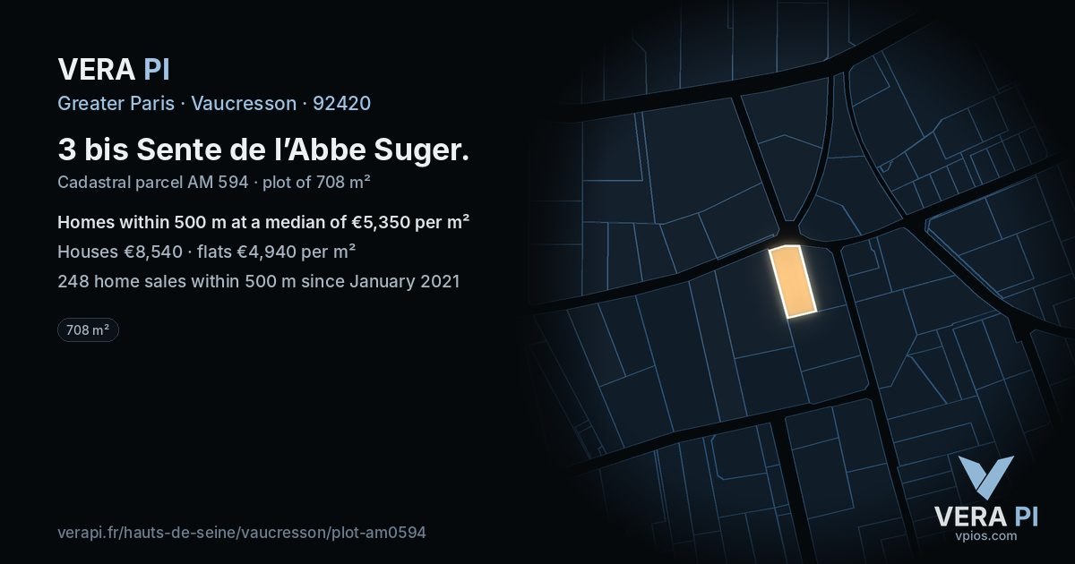 3 bis Sente de l’Abbe Suger, Vaucresson at night – the plot lit, the parcels around coloured by the prices near them