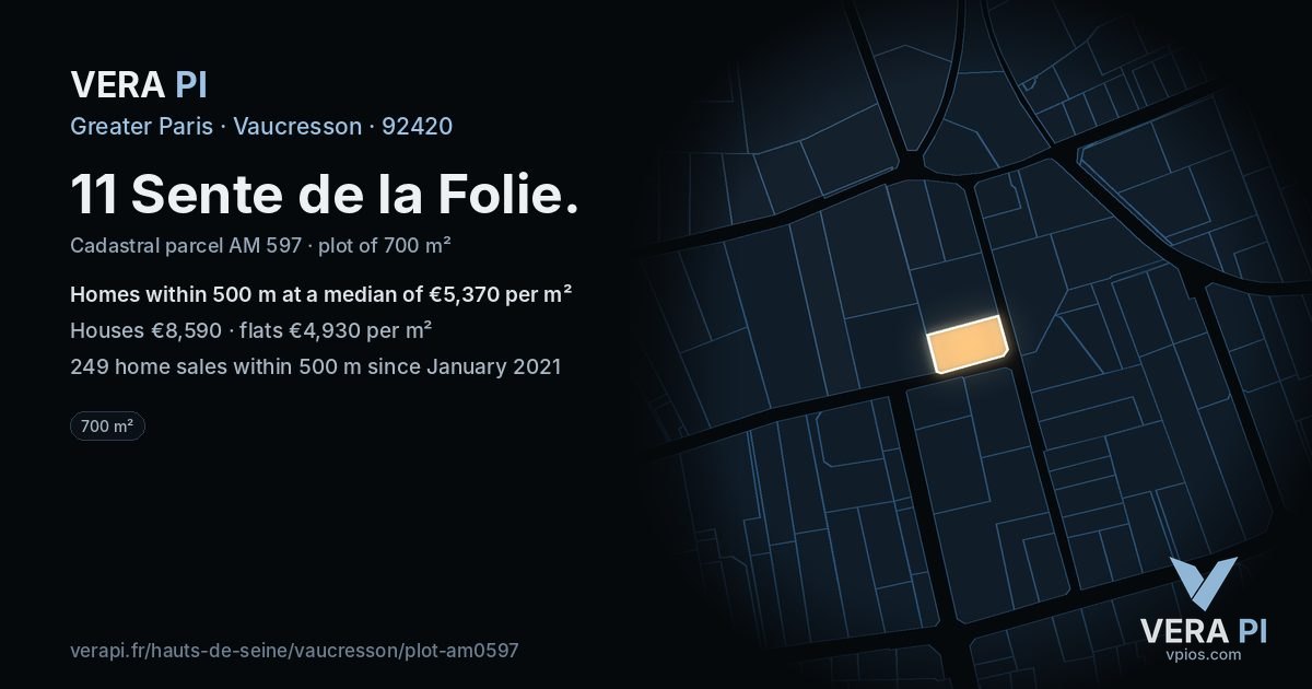 11 Sente de la Folie, Vaucresson at night – the plot lit, the parcels around coloured by the prices near them