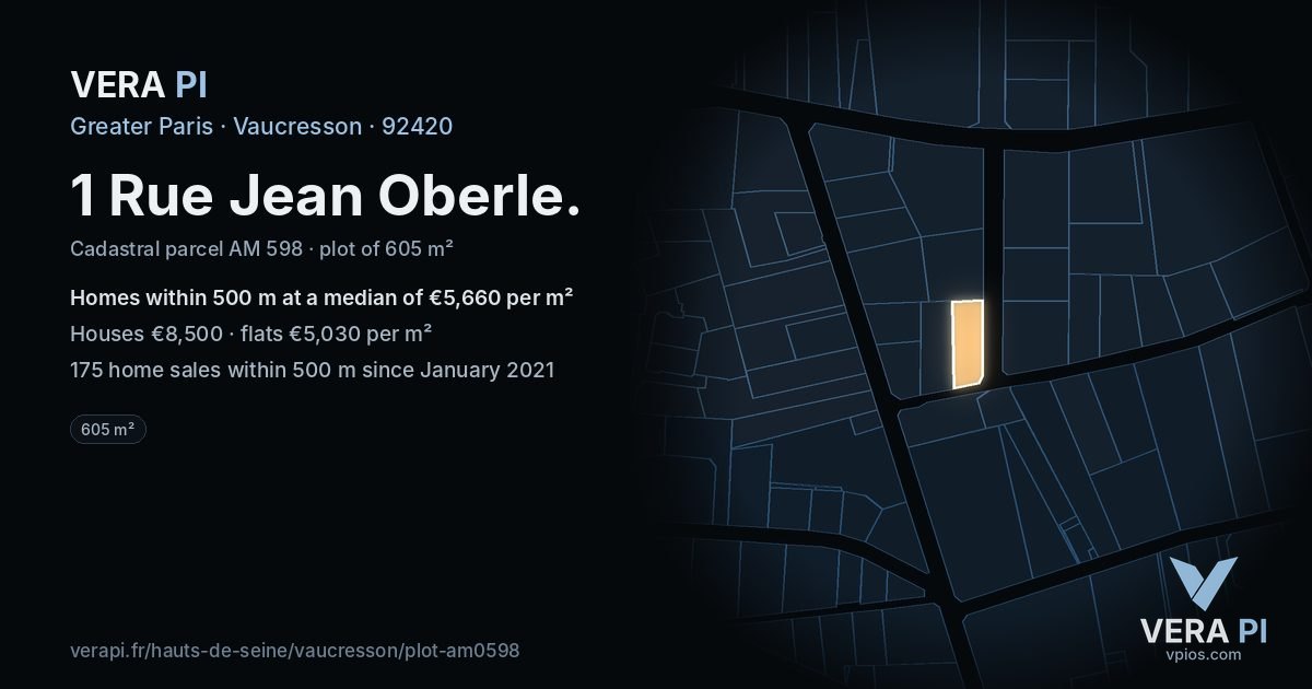 1 Rue Jean Oberle, Vaucresson at night – the plot lit, the parcels around coloured by the prices near them