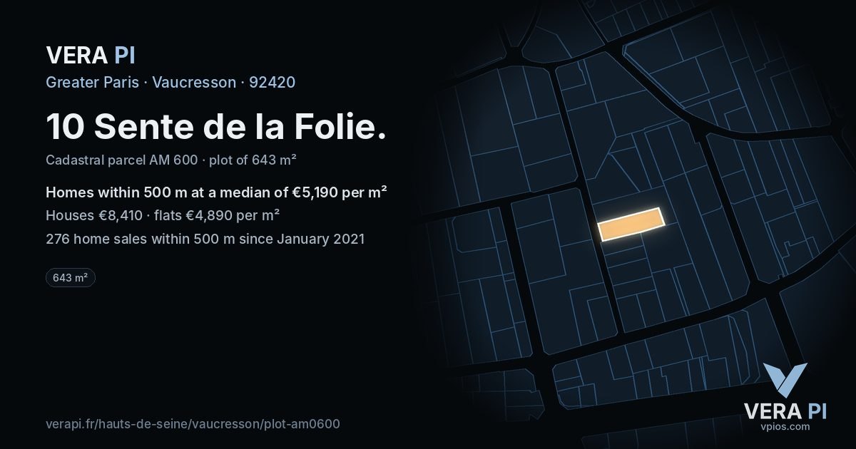 10 Sente de la Folie, Vaucresson at night – the plot lit, the parcels around coloured by the prices near them