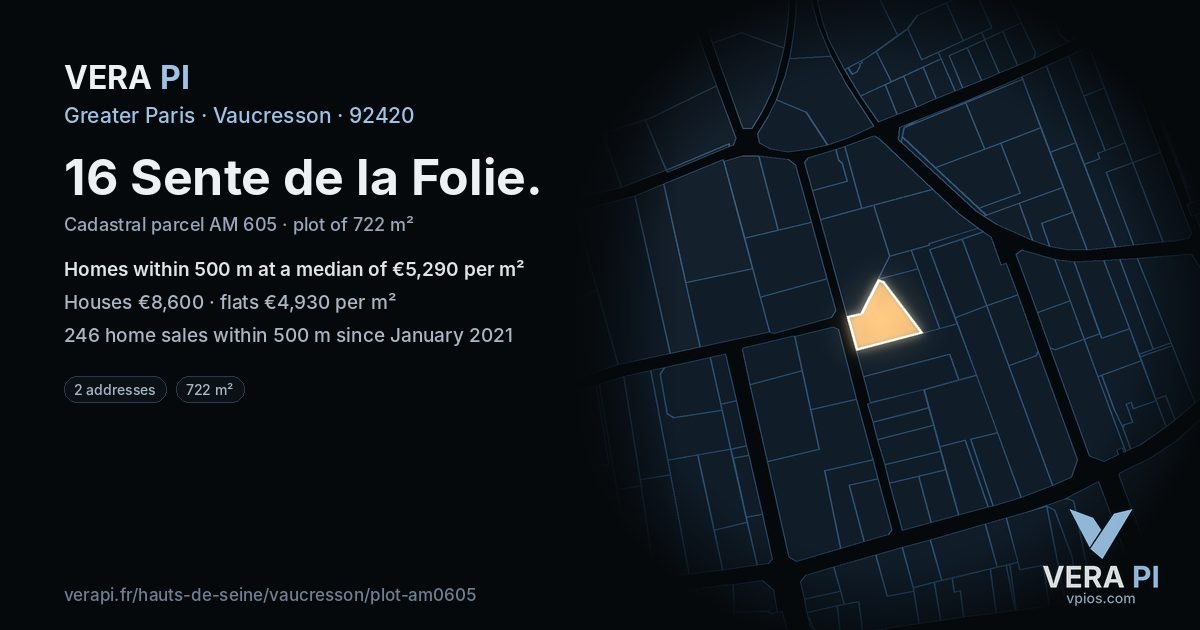 16 Sente de la Folie, Vaucresson at night – the plot lit, the parcels around coloured by the prices near them