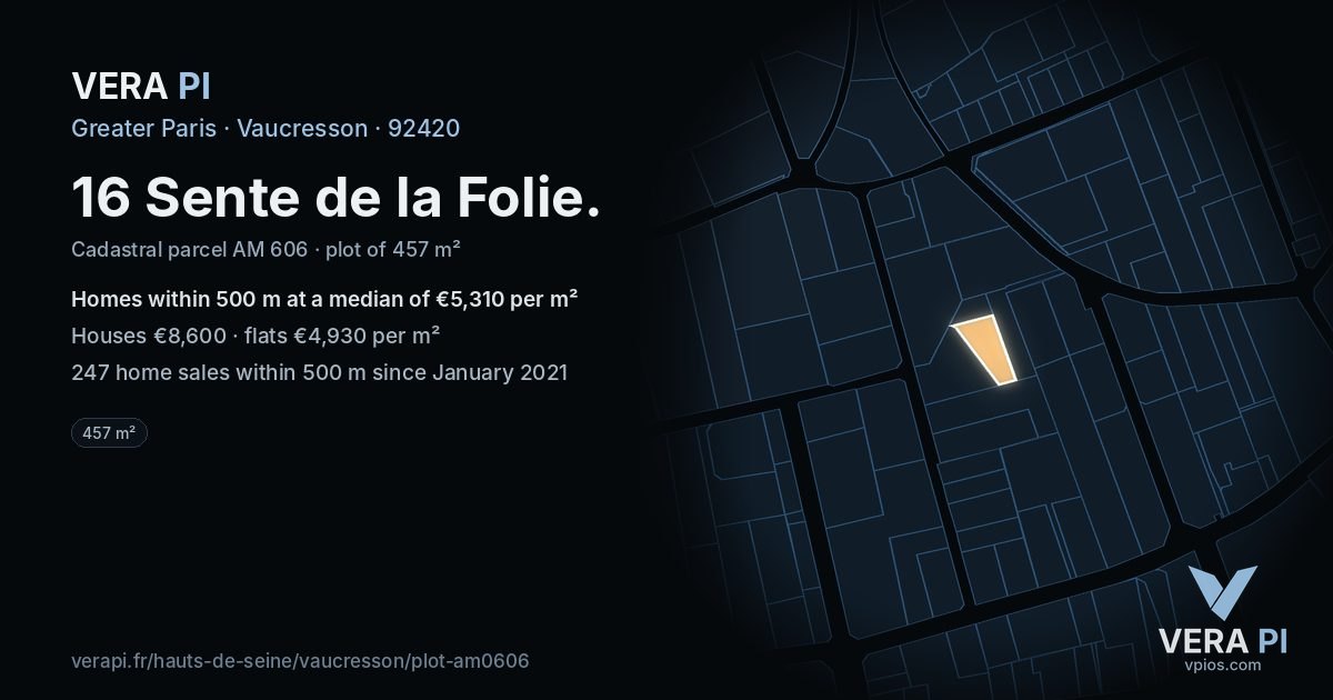 16 Sente de la Folie, Vaucresson at night – the plot lit, the parcels around coloured by the prices near them