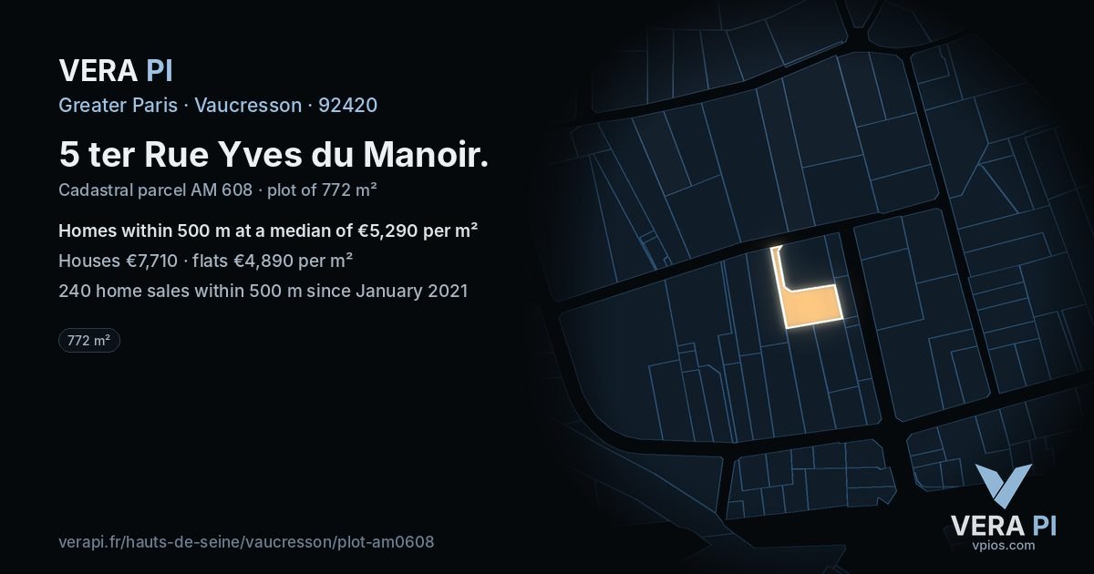 5 ter Rue Yves du Manoir, Vaucresson at night – the plot lit, the parcels around coloured by the prices near them