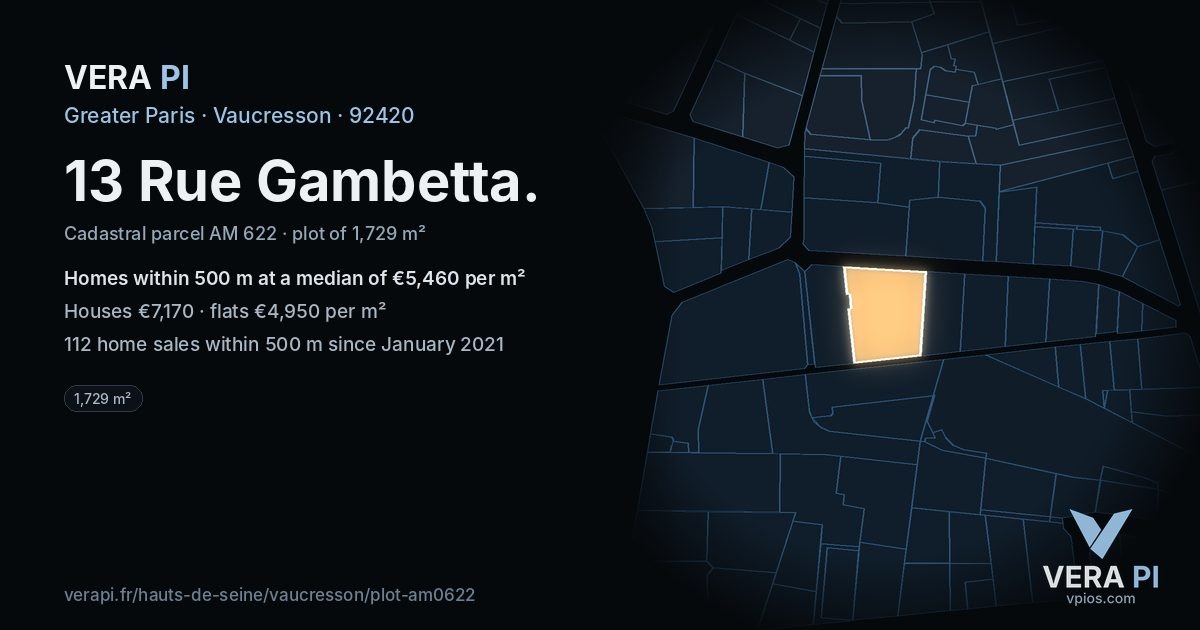 13 Rue Gambetta, Vaucresson at night – the plot lit, the parcels around coloured by the prices near them