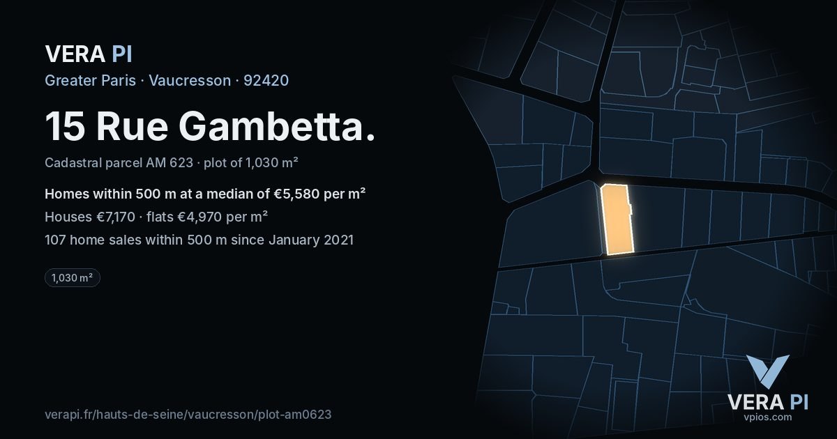 15 Rue Gambetta, Vaucresson at night – the plot lit, the parcels around coloured by the prices near them