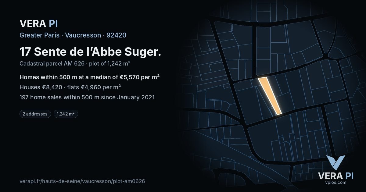 17 Sente de l’Abbe Suger, Vaucresson at night – the plot lit, the parcels around coloured by the prices near them