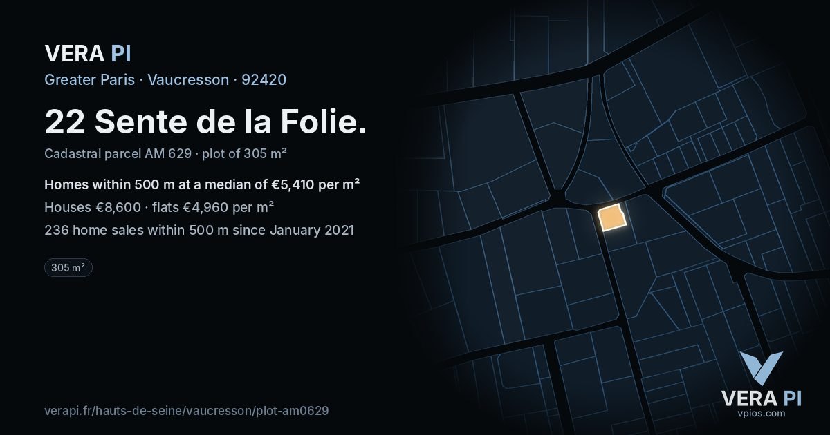 22 Sente de la Folie, Vaucresson at night – the plot lit, the parcels around coloured by the prices near them