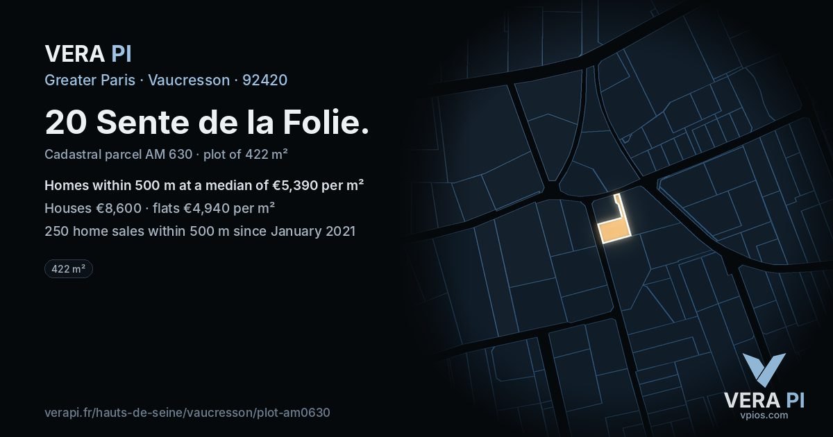 20 Sente de la Folie, Vaucresson at night – the plot lit, the parcels around coloured by the prices near them