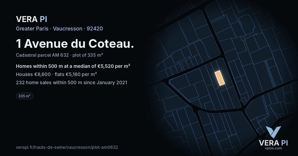 1 Avenue du Coteau, Vaucresson at night – the plot lit, the parcels around coloured by the prices near them
