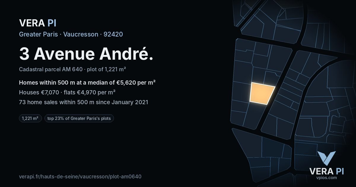 3 Avenue André, Vaucresson at night – the plot lit, the parcels around coloured by the prices near them
