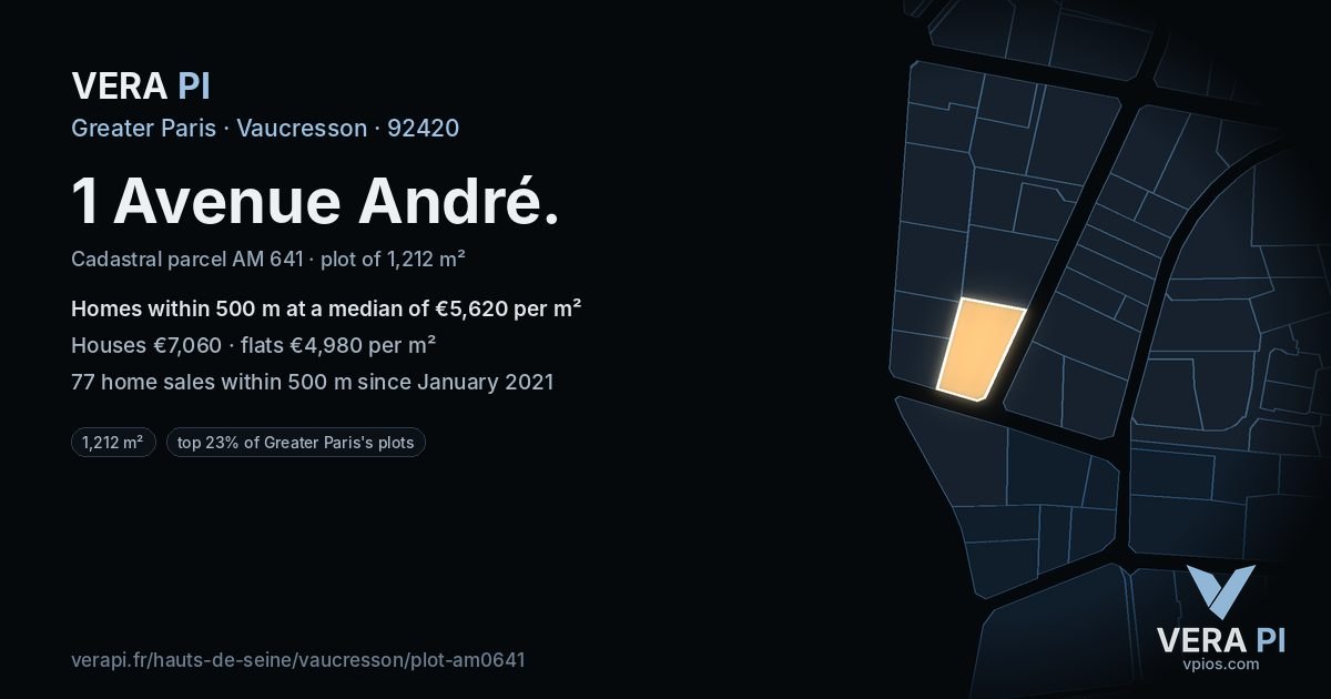 1 Avenue André, Vaucresson at night – the plot lit, the parcels around coloured by the prices near them