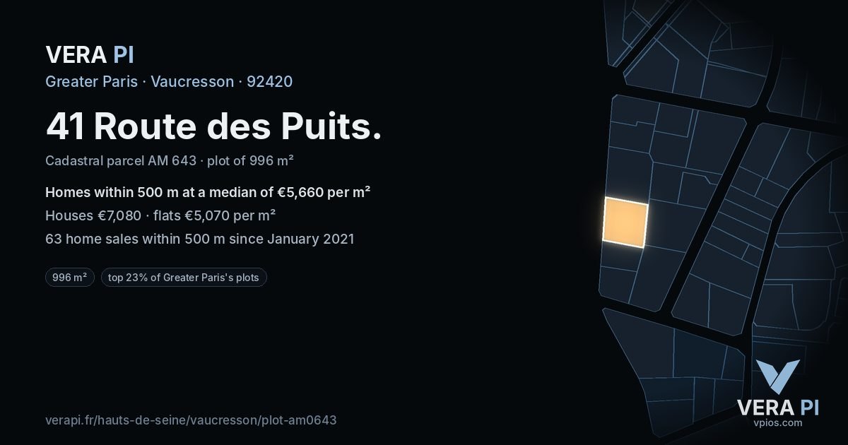 41 Route des Puits, Vaucresson at night – the plot lit, the parcels around coloured by the prices near them