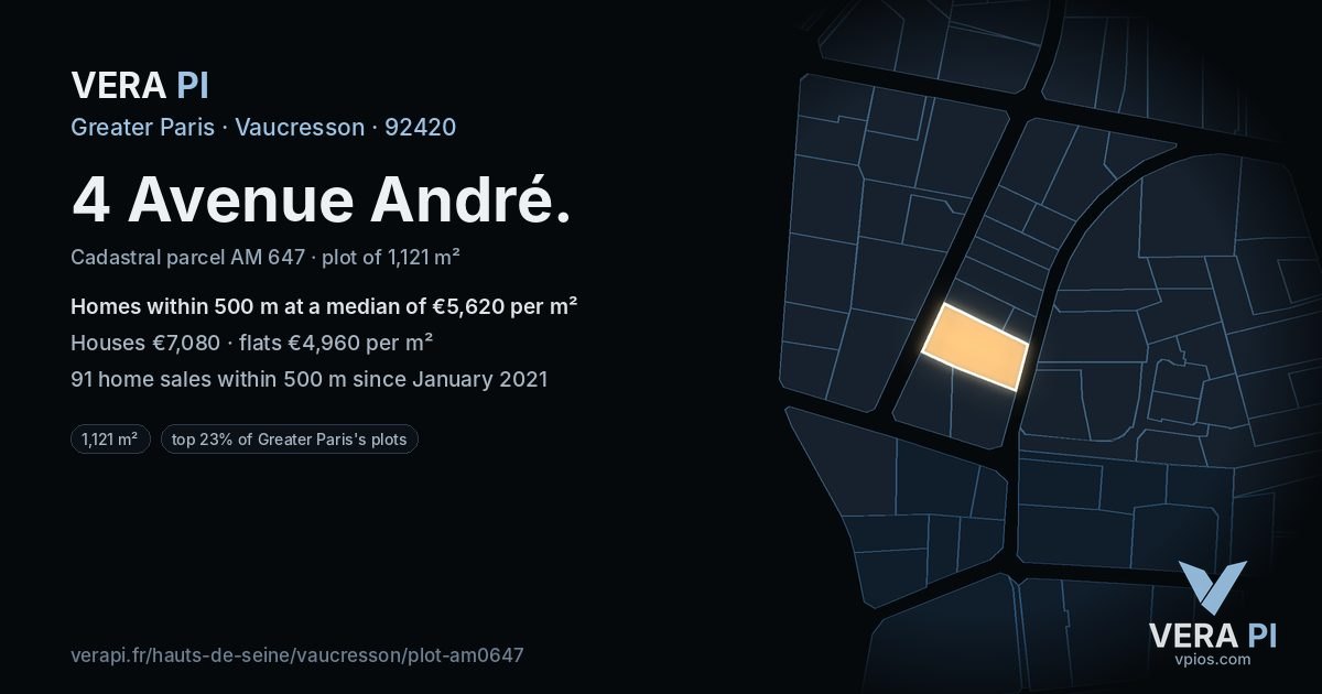 4 Avenue André, Vaucresson at night – the plot lit, the parcels around coloured by the prices near them