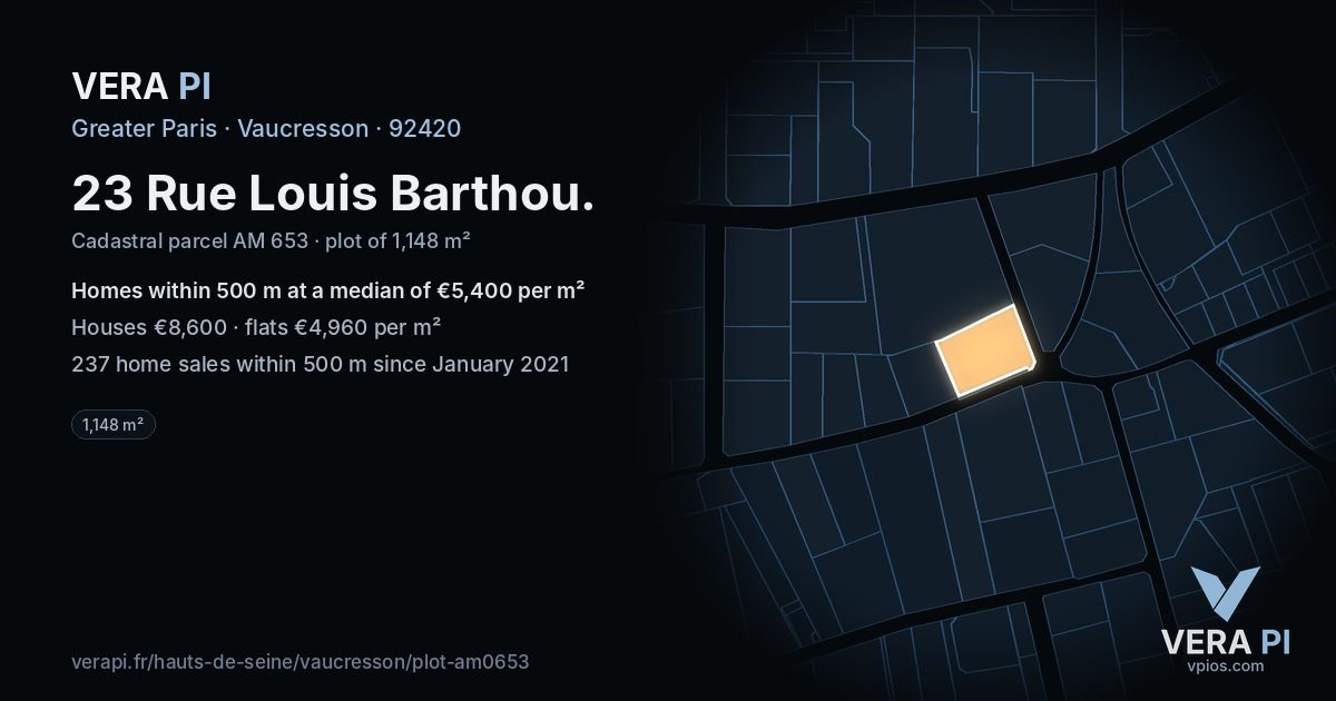 23 Rue Louis Barthou, Vaucresson at night – the plot lit, the parcels around coloured by the prices near them