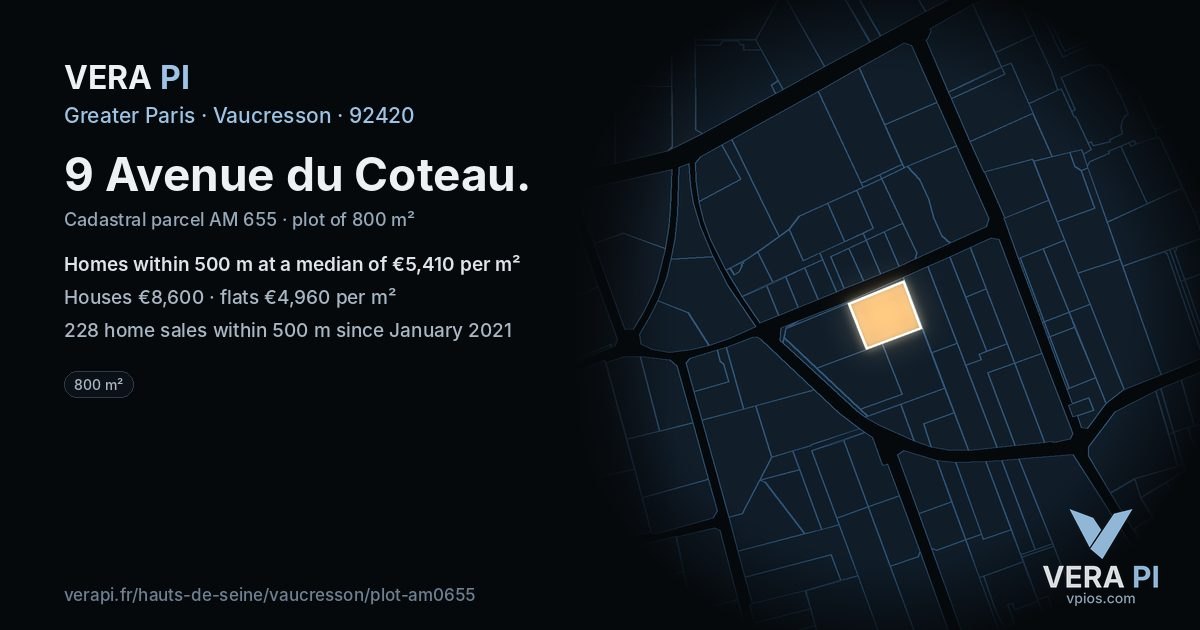 9 Avenue du Coteau, Vaucresson at night – the plot lit, the parcels around coloured by the prices near them