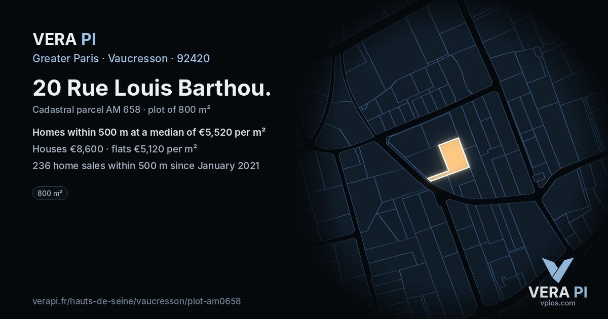 20 Rue Louis Barthou, Vaucresson at night – the plot lit, the parcels around coloured by the prices near them