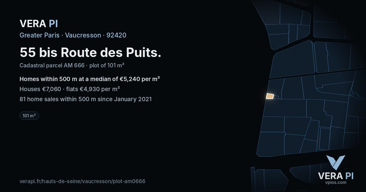 55 bis Route des Puits, Vaucresson at night – the plot lit, the parcels around coloured by the prices near them