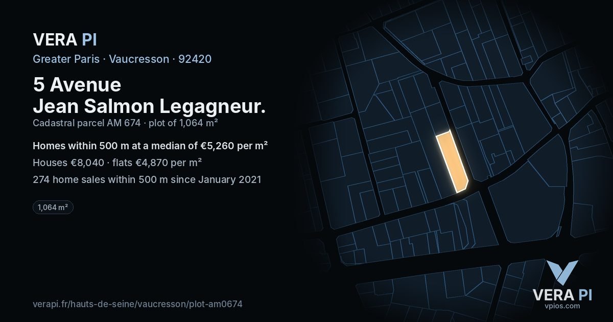 5 Avenue Jean Salmon Legagneur, Vaucresson at night – the plot lit, the parcels around coloured by the prices near them