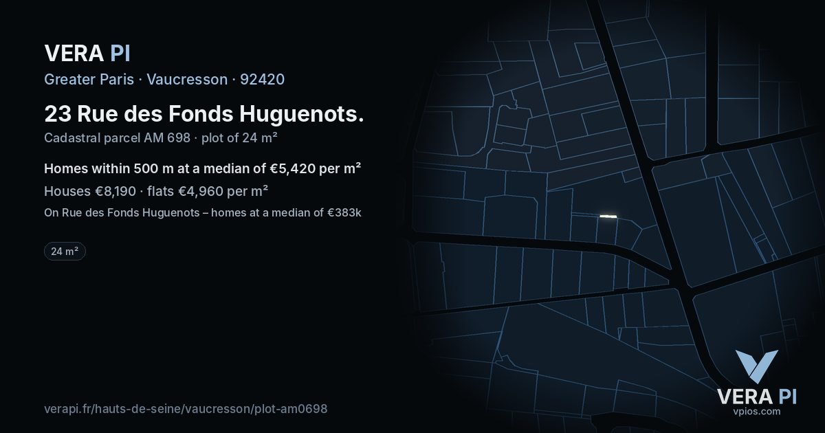 23 Rue des Fonds Huguenots, Vaucresson at night – the plot lit, the parcels around coloured by the prices near them