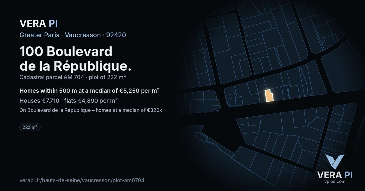 100 Boulevard de la République, Vaucresson at night – the plot lit, the parcels around coloured by the prices near them