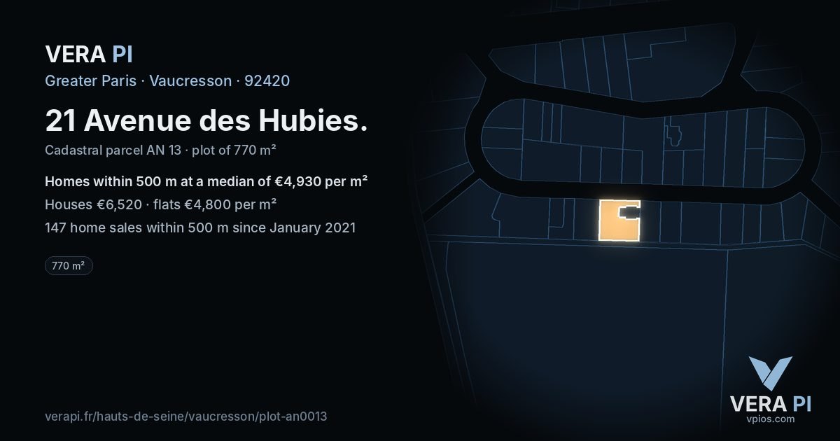 21 Avenue des Hubies, Vaucresson at night – the plot lit, the parcels around coloured by the prices near them