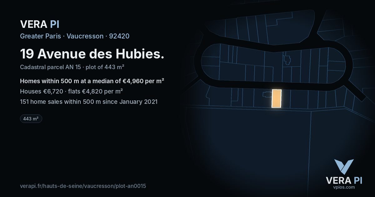 19 Avenue des Hubies, Vaucresson at night – the plot lit, the parcels around coloured by the prices near them