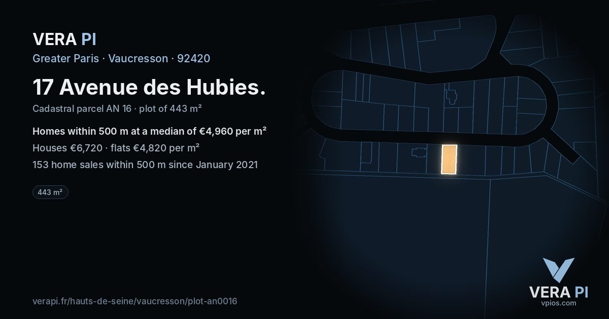 17 Avenue des Hubies, Vaucresson at night – the plot lit, the parcels around coloured by the prices near them