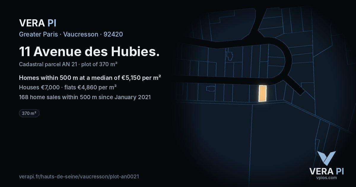 11 Avenue des Hubies, Vaucresson at night – the plot lit, the parcels around coloured by the prices near them