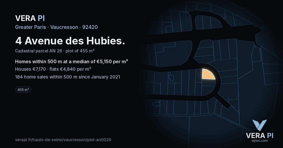 4 Avenue des Hubies, Vaucresson at night – the plot lit, the parcels around coloured by the prices near them