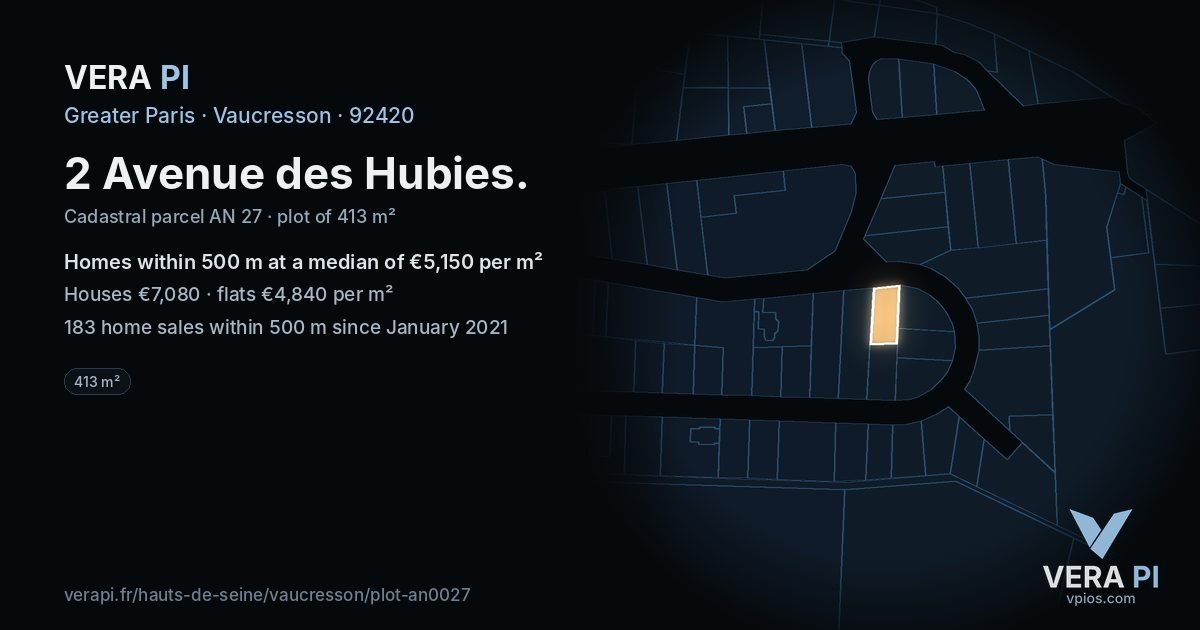 2 Avenue des Hubies, Vaucresson at night – the plot lit, the parcels around coloured by the prices near them