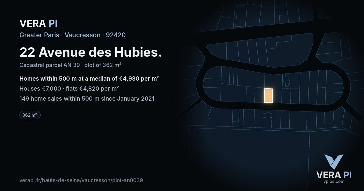 22 Avenue des Hubies, Vaucresson at night – the plot lit, the parcels around coloured by the prices near them